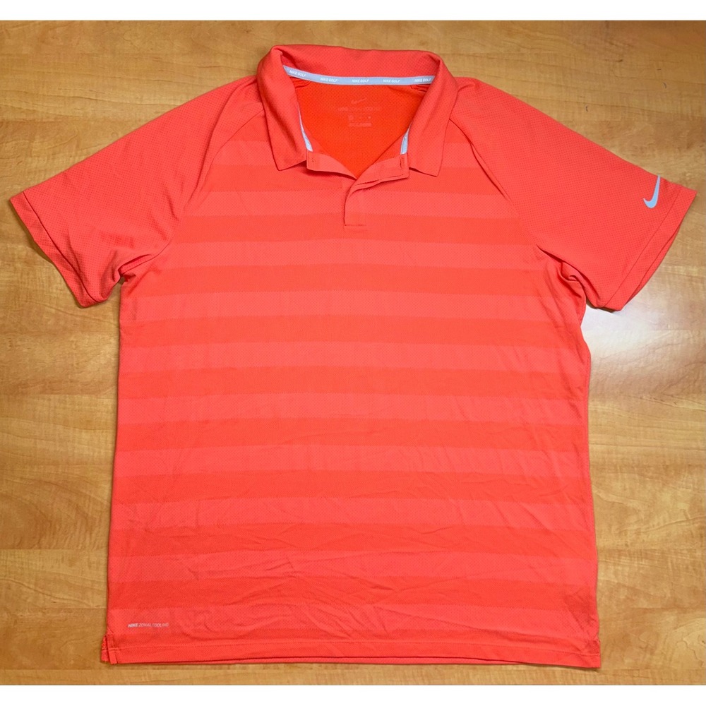 Nike Golf Zonal Cooling Polo Shirt Mens XL Orange Striped AH8467-816 Dri-FIT
